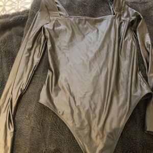 Babaton silver Square Neck Bodysuit with Long Sleeves